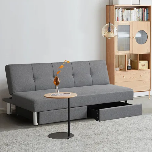Vista 4 de OUDINI Sofá cama futón de tela, sofá futón convertible, sofá de espuma viscoelástica, sofá biplaza convertible, para sala de estar, dormitorio