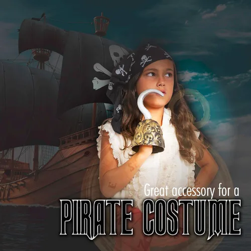 Vista 3 de Skeleteen Gancho de oro del capitán pirata, accesorios de disfraz de piratas de juguete, manga de plástico, accesorio de vestir para adultos y niños
