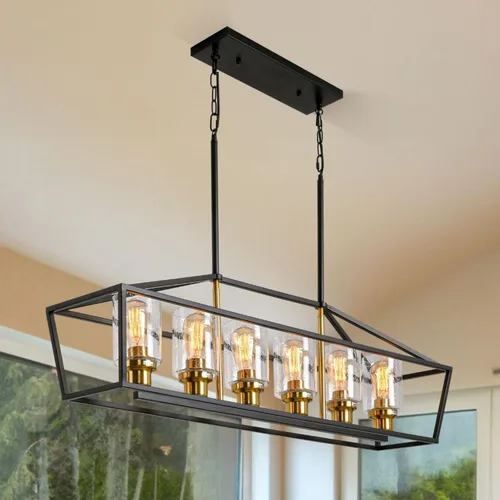 Vista 13 de Lámpara de comedor, lámparas negras de 5 luces para comedor, iluminación de isla de cocina de granja, luces colgantes para isla de cocina, lámpara