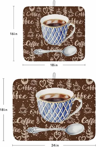 Vista 7 de Tapete de secado de platos con temática de café para encimera de cocina, almohadillas de microfibra para tazas de café, rústicas, estilo rústico