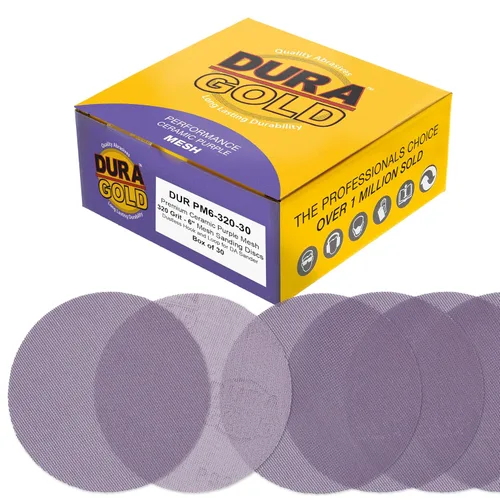 Vista 9 de Dura-Gold Discos de lijado de malla de cerámica púrpura de grano 80 de 6 pulgadas, caja de 30 – Papel de lija sin polvo con respaldo de gancho