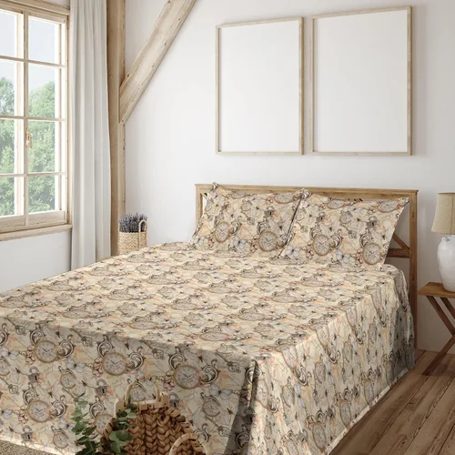 Vista 29 de Ambesonne Floral Sheet Set, Nature Themed Oversimplified Blossom Shaped Pattern Print Artwork, Fitted and Flat Sheet with Pillowcases Bedding Accent