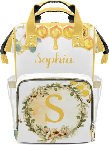 Vista 14 de Mochila de pañales con patrón de girasol con nombre, bolsa multifunción de gran capacidad para mamá, papá, unisex, niño y niña, Diseño 1, Mochilas