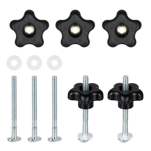 Vista 2 de Toolcool Pernos de pista en T M6 x 2.953 in, kit de perilla de estrella, pernos de ranura en T de 3 pulgadas con arandelas, accesorios