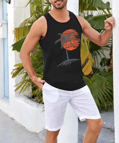Vista 5 de Runcati Camiseta sin mangas para hombre, estilo vintage con palmeras