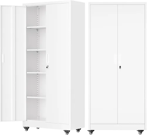 Vista 20 de Pataku Armario de almacenamiento de metal, armario de garaje con puertas y estantes, 36 pulgadas de alto x 32 pulgadas de ancho x 16 pulgadas
