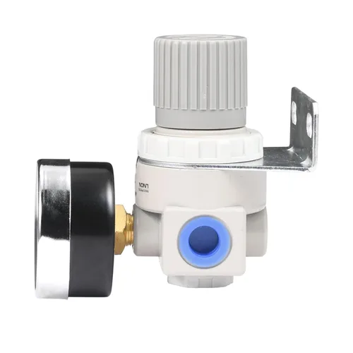 Vista 4 de Regulador de presión de aire con mini válvula de control de aire de manómetro rosca NPT de 1/4 pulgadas para compresor de aire y herramientas
