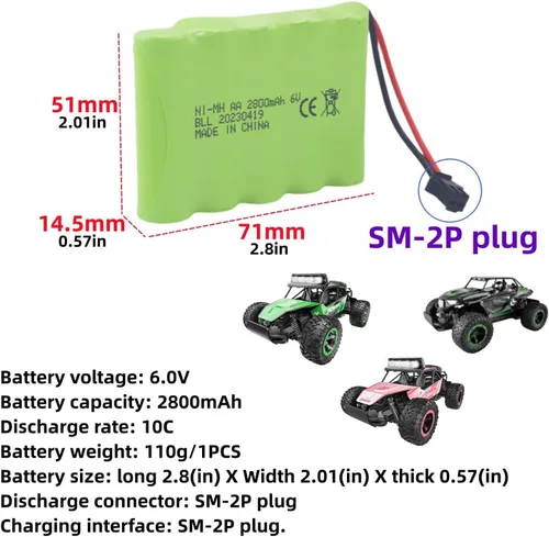 Vista 2 de 2 unids 6.0 V 2800 mAh AA batería recargable con enchufe SM-2P con cable de carga USB para TB141 TB142 DE37 RC coche juguete truco