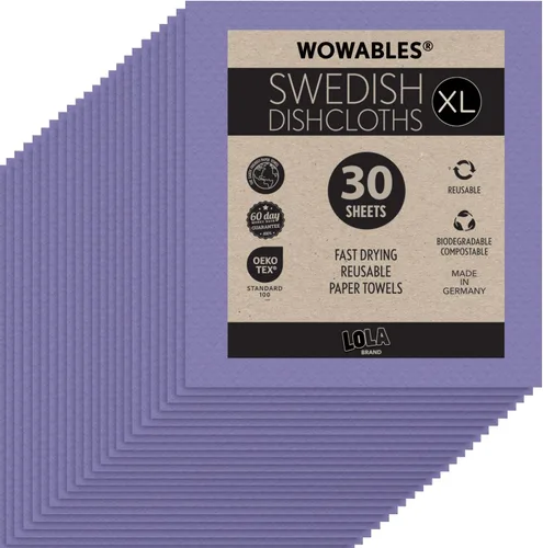 Vista 22 de Paños de cocina suecos para cocina XL, rollo de 30 hojas, biodegradables y compostables, paños de limpieza de toallas de papel reutilizables, 11 x