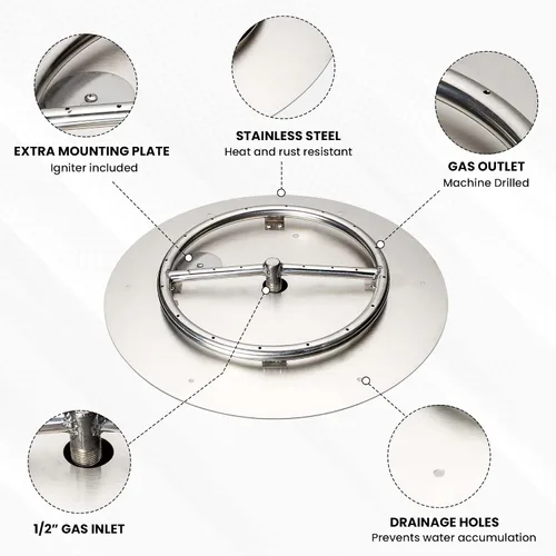 Vista 3 de Kit de sartén y anillo de acero inoxidable para quemador de hoguera, con encendido por chispa para fogatas de propano líquido, sartén de 18
