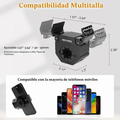Vista 5 de Soporte de teléfono para bicicleta - Soporte de teléfono de aleación de aluminio para bicicleta, soporte de manillar ajustable en 360° para celular