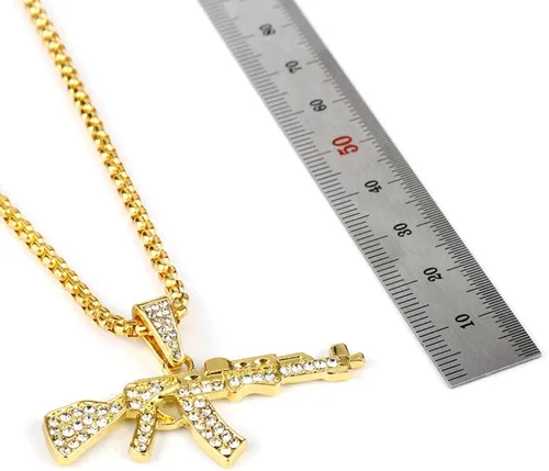 Vista 3 de HEYu jewelry Fashion Hip-Hop Gold Necklace ICED AK-47 Rifle Shape Army Style Gun Pendent Necklace For Men Women