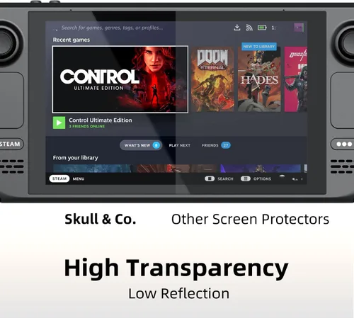 Vista 4 de Skull & Co. Protector de pantalla de vidrio templado de alta transparencia y alta sensibilidad para SteamDeck (paquete de 2)
