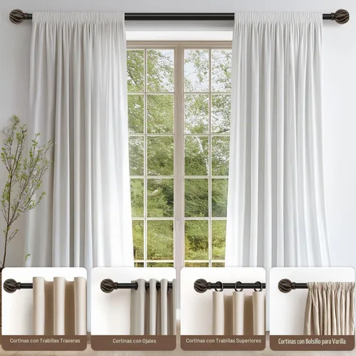 Vista 3 de Barras de cortina negras para ventanas de 28 a 48 pulgadas, longitud ajustable, resistente, diámetro de 7/8 pulgadas, barra de cortina para ventana