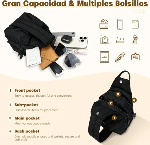 Vista 3 de Mini bolsa impermeable de 2 vías, mochila pequeña Oxford con múltiples compartimentos, para mujeres, universitarios, viajeros, viajes con antirrobo