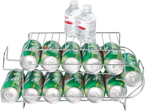 Vista 5 de mDesign Organizador de 2 niveles de alambre de metal con estante superior para despensa de cocina, encimera, gabinete, capacidad para 12 latas