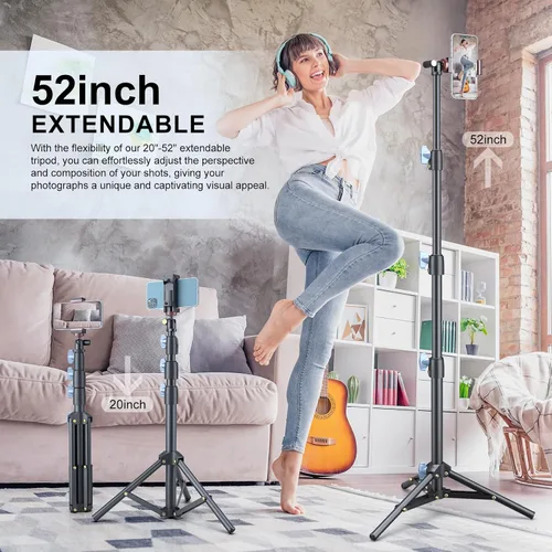 Vista 5 de Selfie Stick & Tripod LINCO, integrado, resistente, ligero, control remoto Bluetooth para dispositivos Apple y Android, pies de trípode separables