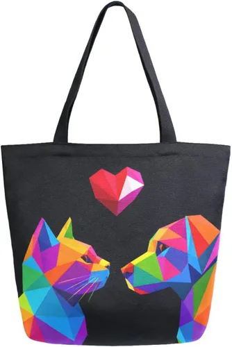 Vista 43 de ALAZA - Linda bolsa de lona grande con diseño de bulldog pug negro francés, reutilizable, para compras, con asas, resistente, lavable Multi 13