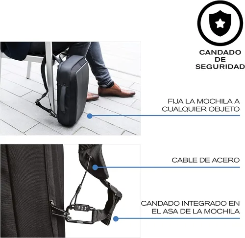 Vista 4 de XDDesign Bobby Bizz - Mochila antirrobo para laptop de 10 litros con funda acolchada para laptop de 15.6 pulgadas, bloqueo de contraseña Negro