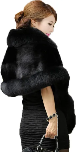 Vista 2 de Old Dlrd - Abrigo de invierno de piel sintética para mujer, capa de novia para fiesta de noche