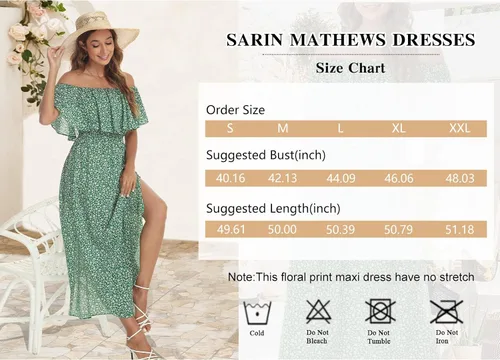 Vista 5 de Sarin Mathews - Vestido de fiesta para mujer, estilo casual largo hasta los tobillos, con volantes, hombros descubiertos, abertura lateral
