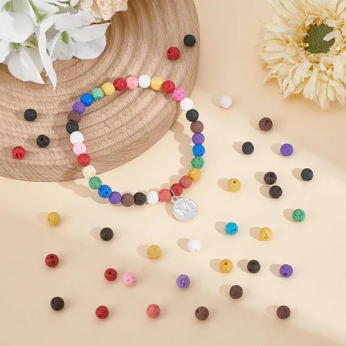 Vista 4 de OLYCRAFT 488 cuentas de roca volcánica de 0.236 pulgadas – 8 colores Chakra Energy Lava piedras preciosas redondas sueltas para hacer joyas