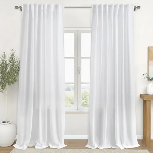 Vista 25 de Cortinas rústicas color beige tostado de 42 x 84 pulgadas de largo para sala de estar, juego de 2 paneles transparentes de lino natural, imitación
