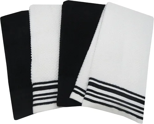 Vista 2 de Mainstay Juego de 4 toallas de cocina (negro, blanco)