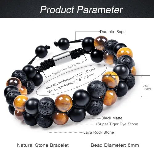 Vista 41 de DHQH Triple Protection Bracelet 8/10MM Hematite Black Agate Tigers Eye Stone Bracelet Crystal Jewelry Healing Bead Bracelets for Men Bring Luck