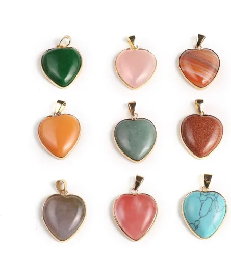 Vista 4 de LE SKY 8 colgantes de piedra natural en forma de corazón, piedra de ágata de cristal curativo para hacer joyas y collares