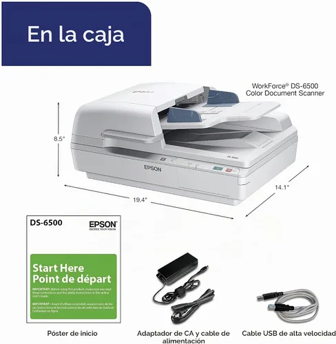 Vista 7 de Epson WorkForce DS-6500 - Escáner de hojas y documentos a color, alimentador automático de documentos (ADF) y dúplex de 100 páginas (B11B205221)