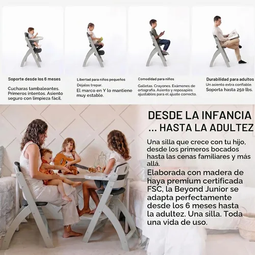 Vista 4 de Abiie Beyond Junior Convertible Wooden High Chair with Removable Tray Cojín de madera gris brumosa - Perla negra