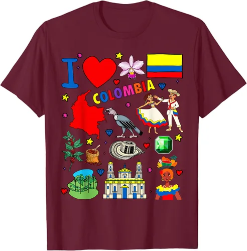 Vista 14 de Camiseta con diseño de bandera y mapa de I Love Colombia dibujada a mano