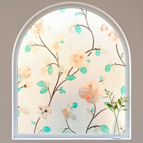Vista 7 de Película decorativa para ventana, diseño de flores, película de privacidad de vidrio de adherencia estática para puerta, tintes de ventana