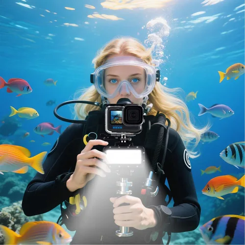 Vista 7 de Suptig Luz de buceo de alta potencia regulable impermeable LED luz de video de llenado luz nocturna subacuática luz impermeable 147 pies para Gopro