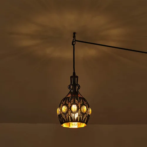 Vista 5 de YLONG-ZS Lámpara Colgante Swag Luces con Enchufe Luz Colgante con Enchufe, Luces Colgantes con Cable con Enchufe Pequeña Negra Vintage Rústica