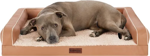 Vista 15 de Furhaven Sofá cama ortopédico para perro, sofá de espuma viscoelástica con refuerzos, felpa texturizada y funda resistente al agua, funda lavable