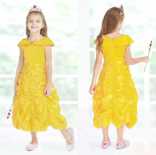 Vista 6 de AOMIG Belle Princess Dress for Girls Costumes, Princess Dress Up Clothes with Accessories, Beauty and Beast Costume for Girl