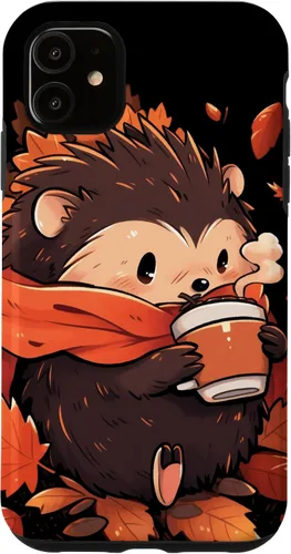 Vista 8 de Hedgehog Fall Autumn Leaves Pumpkin Spice Latte Kawaii Case for iPhone 16