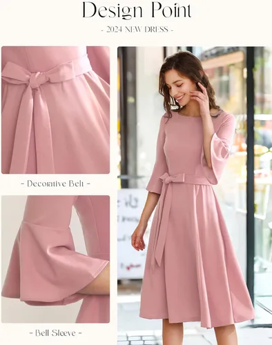 Vista 4 de HomRain - Vestidos de iglesia para mujer, invitada de boda, cóctel, fiesta de té, con manga acampanada, vestido de noche vintage para graduación