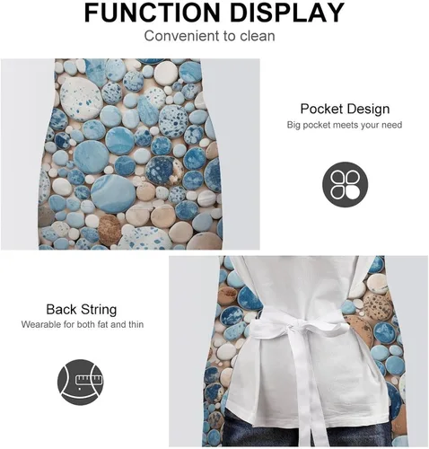 Vista 6 de Personalized Blue And Brown Mix Adult Apron, Kitchen Cooking Aprons for Woman Man, Adjustable Bib Apron with Pocket for Baking, BBQ Crafting
