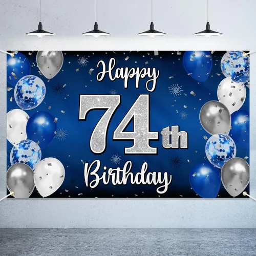 Vista 11 de Decoración de feliz cumpleaños número 100, globo azul y plateado grande cartel de fondo de cumpleaños de 100 años - Suministros para fiesta