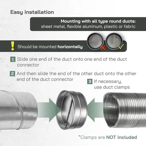 Vista 4 de Vent Systems Amortiguador de corriente trasera de 10 pulgadas, conector de conducto de acero galvanizado para flujo de aire unidireccional