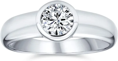 Vista 2 de Personalize Modern Simple Minimalist 1CT Cubic Zirconia AAA CZ Bezel Set Round Solitaire Promise Engagement Ring For Women .925 Sterling Silver