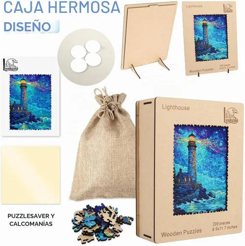 Vista 8 de Leodozzio Rompecabezas de madera de 200 piezas, decoración de faro, regalo