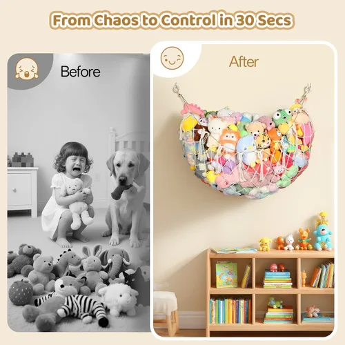 Vista 2 de YECAYE Red de animales de peluche, hamaca para decoración de habitación, mejorada de 60 pulgadas para todos los organizadores de muñecas de peluche