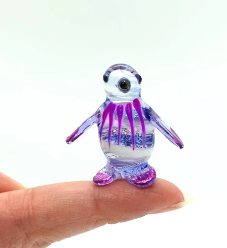 Vista 7 de Figuras pequeñas de diapositivas de pingüinos, arte de vidrio soplado a mano, animales de pájaros, regalo coleccionable, decoración del hogar
