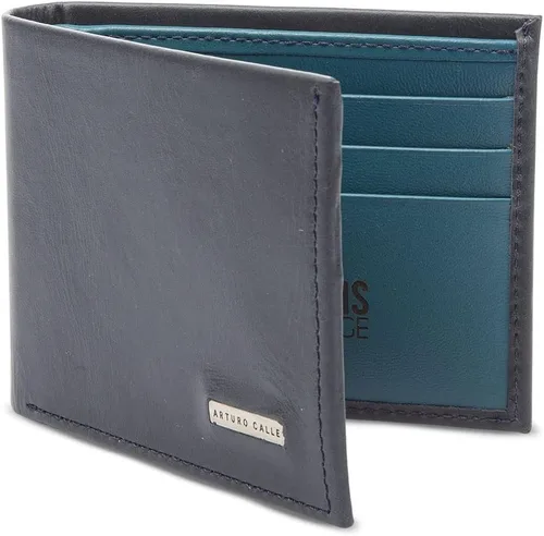 Vista 3 de AC ARTURO CALLE Cartera de cuero para hombre clásica, RFID Bifold, New England Azul, Classic