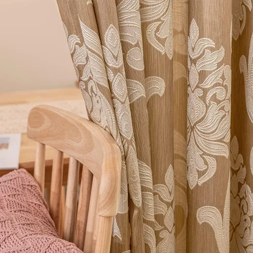 Vista 3 de NAPEARL Cortinas de damasco para sala de estar, cortinas de jacquard gótico con patrones florales, cortinas beige para dormitorio de 63 pulgadas