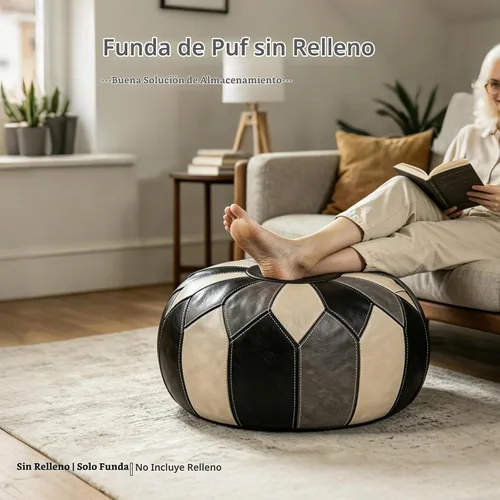 Vista 7 de Thgonwid Funda redonda sin relleno, otomana de almacenamiento de piel sintética, taburete marroquí bohemio, decoración multiusos para el hogar, sala